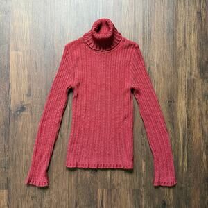 Venus Red Ribbed Knit Turtleneck Sweater – Women’s Small Made in USA